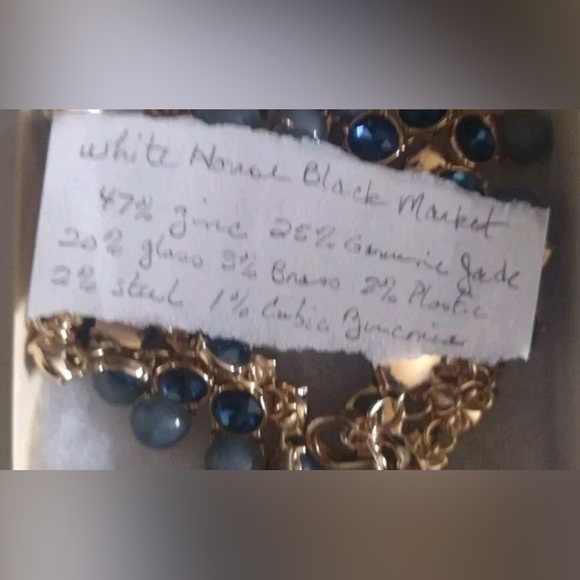 WHBM Gold Blue Double Row Statement Necklace | Genuine Jade & Glass Beads - Picture 6 of 6